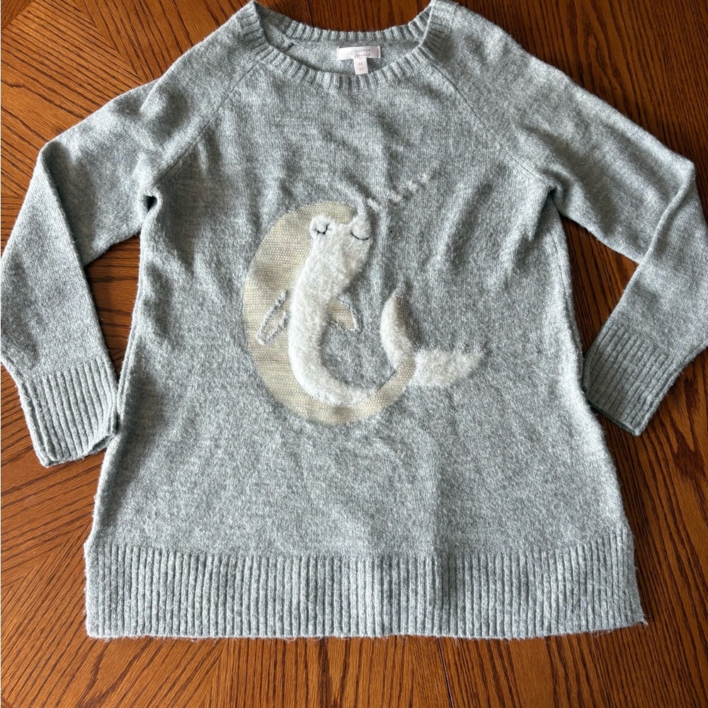 Gray Sweater with Narwhal Design